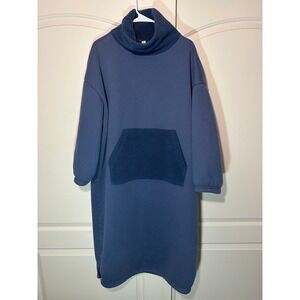 Nap Loungewear Oversized Fleece Knit Dress Cozy Midi Blue Small Pocket Boxy